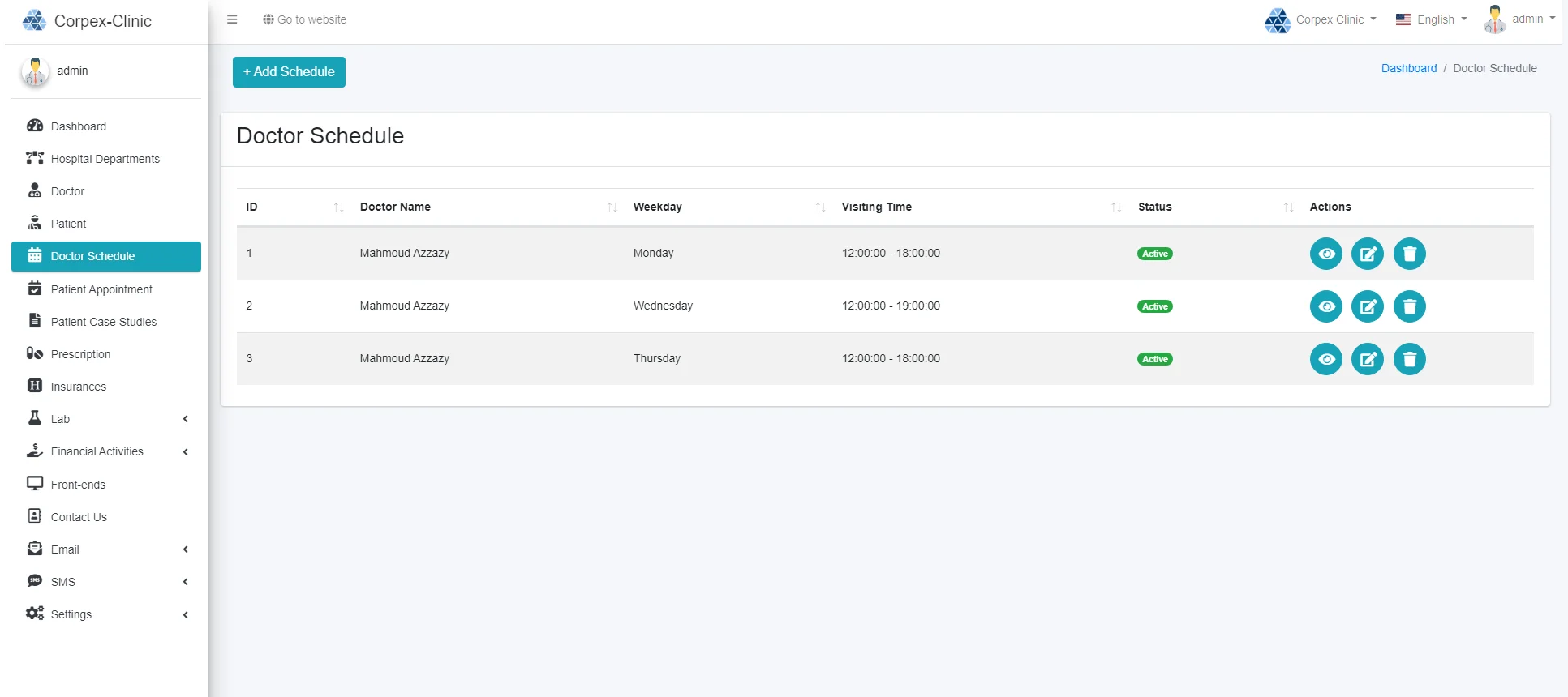Corpex Clinic Doctor Schedule
